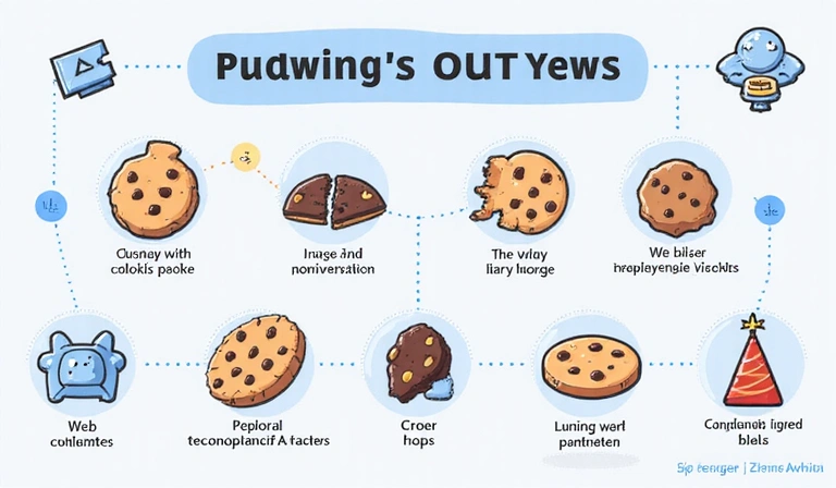 Illustration de divers types de cookies web, symbolisant la gestion des préférences de l'utilisateur.