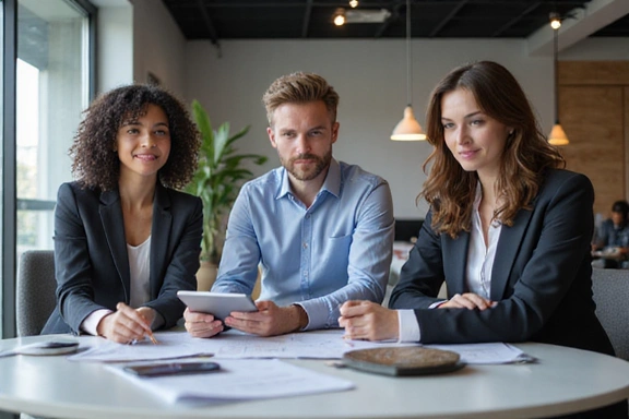 Équipe de conseil discutant avec un client