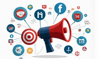 Digital marketing illustration with a megaphone and social media icons