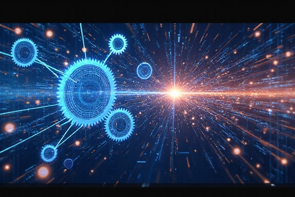 Illustration of digital transformation with gears and data